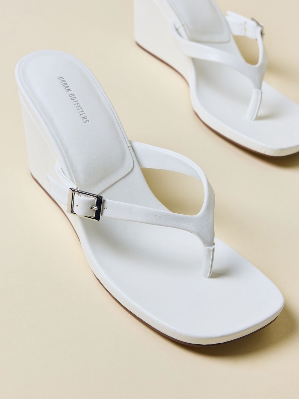 Urban Outfitters White Wedge Thong Sandals with Buckle